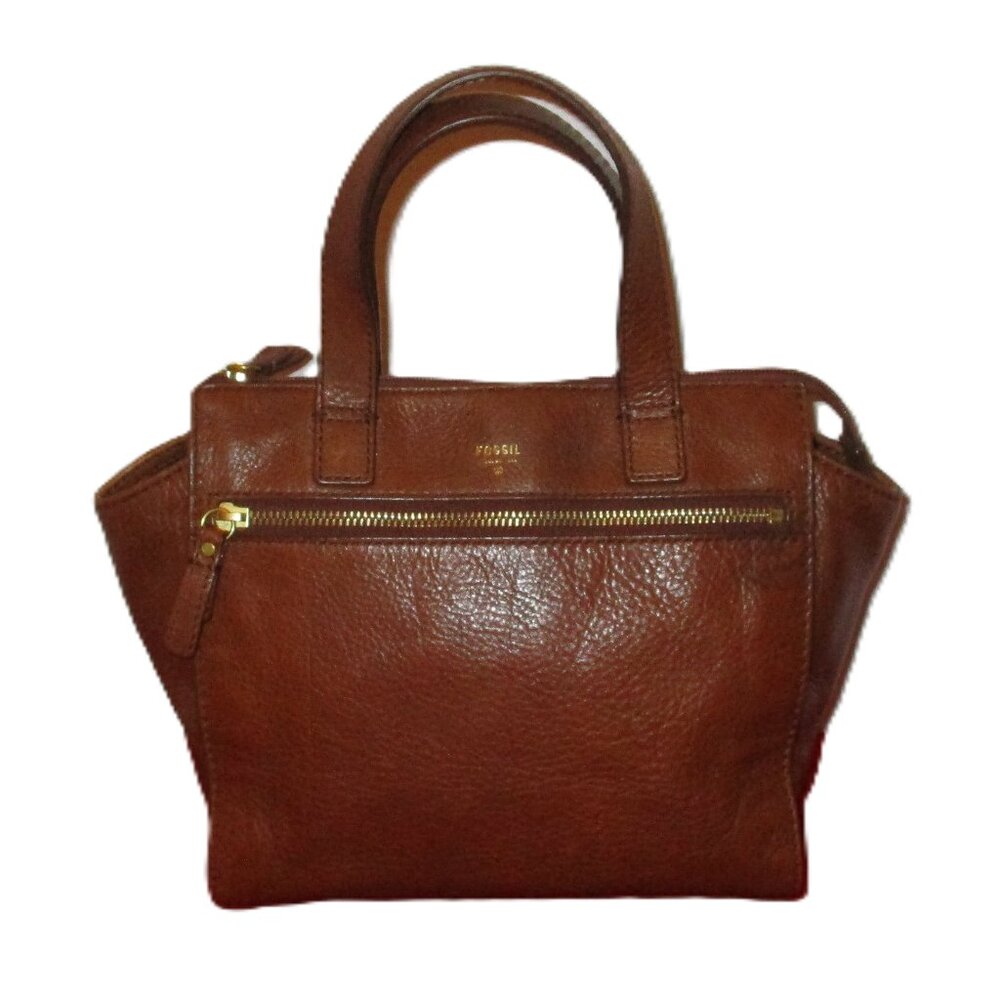 Fossil Brown Leather Tote with Gold Hardware